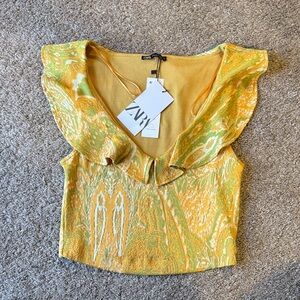 Zara Yellow and Green Women's Top medium